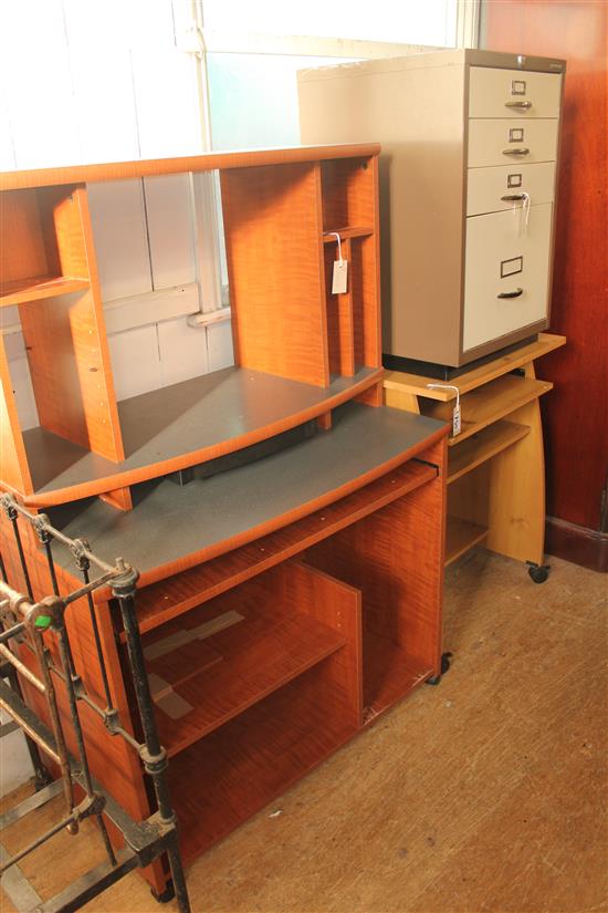 Computer desk, workstation & two-drawer metal filing cabinet(-)